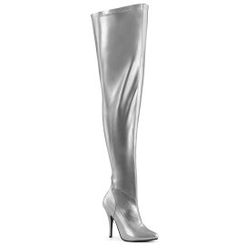 Pleaser SEDUCE-3000WC Botas por encima de la rodilla Piel Sintética metalizada Plata EU-37 / US-7