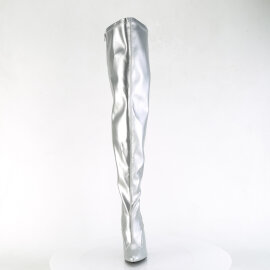 Pleaser SEDUCE-3000WC Botas por encima de la rodilla Piel Sintética metalizada Plata EU-37 / US-7