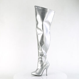 Pleaser SEDUCE-3000WC Botas por encima de la rodilla Piel Sintética metalizada Plata EU-37 / US-7