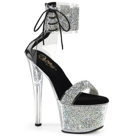 Pleaser SKY-327RSI Sandalias Plataforma pedrería plata Negro EU-37 / US-7