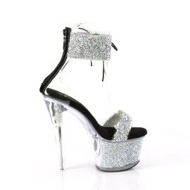 Pleaser SKY-327RSI Sandalias Plataforma pedrería plata Negro EU-37 / US-7