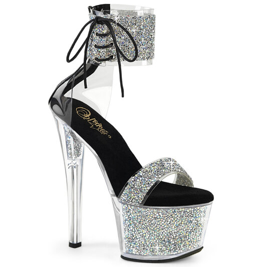 Pleaser SKY-327RSI Sandalias Plataforma pedrería plata Negro EU-38 / US-8