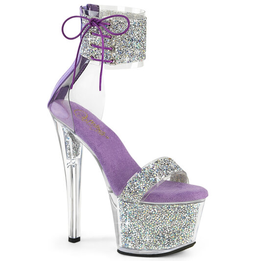 Pleaser SKY-327RSI Sandalias Plataforma pedrería plata lavanda EU-37/US-7
