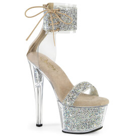 Pleaser SKY-327RSI Sandalias Plataforma pedrería plata beige EU-37 / US-7