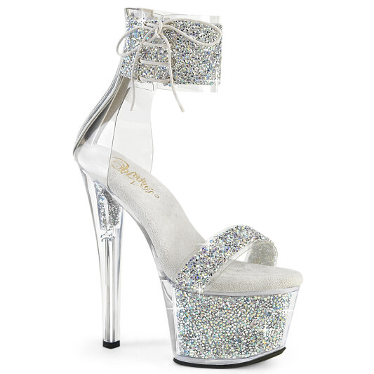 Pleaser SKY-327RSI Sandalias Plataforma pedrería plata EU-39 / US-9