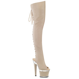 Pleaser SPECTATOR-3030 Botas por encima de la rodilla con Plataforma de Piel Sintética color beige Tono Claro EU-37 / US-7