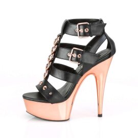 Pleaser Sandalia de Tacón DELIGHT-658 Negro Oro Rosado Claro Metalizado EU-35 / US-5