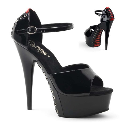 Pleaser Sandalia de Tacón DELIGHT-660FH Negro Rojo EU-41 / US-11