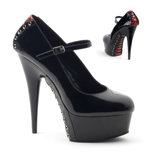 Pleaser Sandalia de Tacón DELIGHT-687FH Negro Rojo EU-35 / US-5