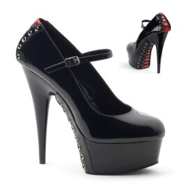 Pleaser Sandalia de Tacón DELIGHT-687FH Negro Rojo EU-39 / US-9