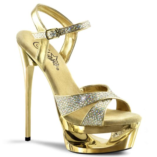 Pleaser Sandalia de Tacón ECLIPSE-619G Dorado Metalizado Cromo EU-39 / US-9