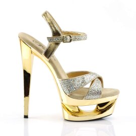 Pleaser Sandalia de Tacón ECLIPSE-619G Dorado Metalizado Cromo EU-39 / US-9