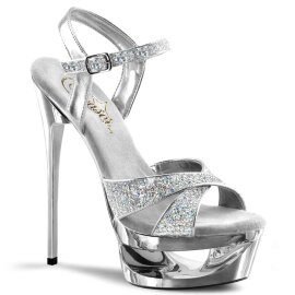 Pleaser Sandalia de Tacón ECLIPSE-619G Plata Multi...