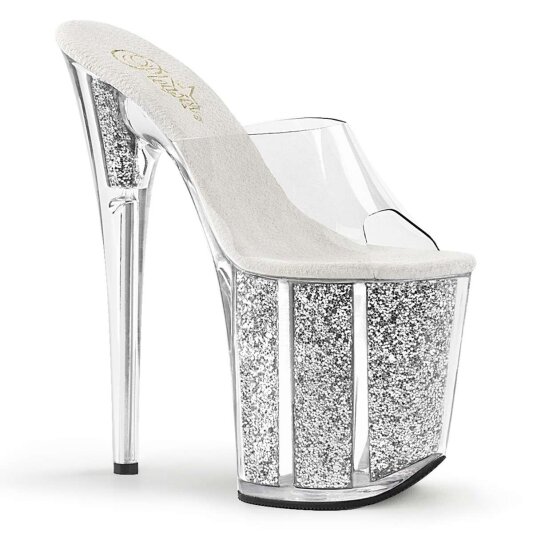 Pleaser Zapato Abierto FLAMINGO-801G Plata Transparente Multi Purpurina EU-35 / US-5
