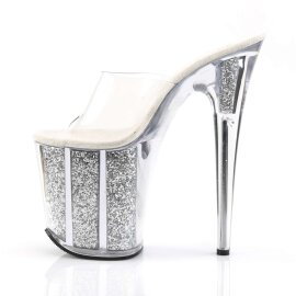 Pleaser Zapato Abierto FLAMINGO-801G Plata Transparente Multi Purpurina EU-35 / US-5