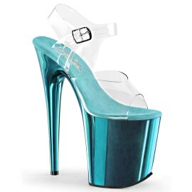 Pleaser Sandalia de Tacón FLAMINGO-808 Transparente Turquesa Metalizado EU-35 / US-5