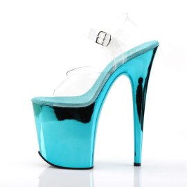 Pleaser Sandalia de Tacón FLAMINGO-808 Transparente Turquesa Metalizado EU-35 / US-5