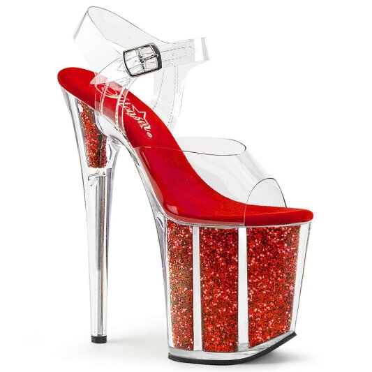 Pleaser Sandalia de Tacón FLAMINGO-808G Rojo Transparente Purpurina EU-35 / US-5