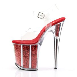 Pleaser Sandalia de Tacón FLAMINGO-808G Rojo Transparente Purpurina EU-35 / US-5