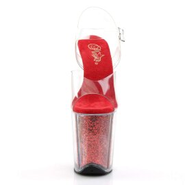 Pleaser Sandalia de Tacón FLAMINGO-808G Rojo Transparente Purpurina EU-38 / US-8