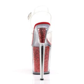 Pleaser Sandalia de Tacón FLAMINGO-808G Rojo Transparente Purpurina EU-38 / US-8