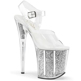 Pleaser Sandalia de Tacón FLAMINGO-808G Plata Transparente Purpurina EU-35 / US-5