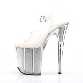 Pleaser Sandalia de Tacón FLAMINGO-808G Plata Transparente Purpurina EU-35 / US-5