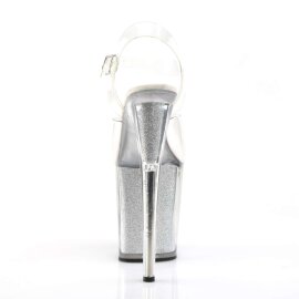 Pleaser Sandalia de Tacón FLAMINGO-808G Plata Transparente Purpurina EU-35 / US-5