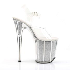 Pleaser Sandalia de Tacón FLAMINGO-808G Plata Transparente Purpurina EU-35 / US-5