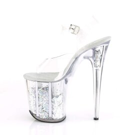 Pleaser Sandalia de Tacón FLAMINGO-808GF Plata Transparente Multi Purpurina EU-35 / US-5