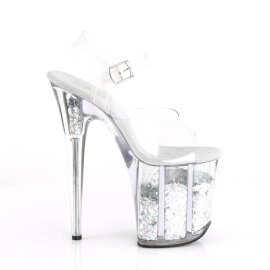 Pleaser Sandalia de Tacón FLAMINGO-808GF Plata Transparente Multi Purpurina EU-35 / US-5