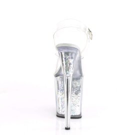 Pleaser Sandalia de Tacón FLAMINGO-808GF Plata Transparente Multi Purpurina EU-37 / US-7