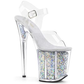 Pleaser Sandalia de Tacón FLAMINGO-808GF Plata Transparente Multi Purpurina EU-38 / US-8
