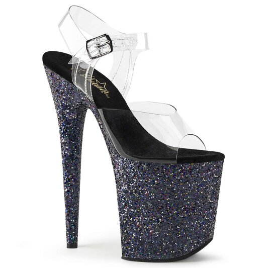 Pleaser Sandalia de Tacón FLAMINGO-808LG Negro Transparente Metalizado EU-35 / US-5