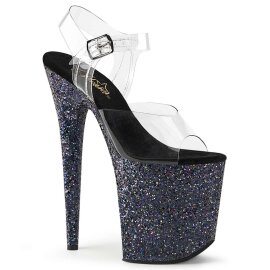 Pleaser Sandalia de Tacón FLAMINGO-808LG Negro Transparente Metalizado EU-35 / US-5