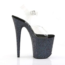 Pleaser Sandalia de Tacón FLAMINGO-808LG Negro Transparente Metalizado EU-35 / US-5