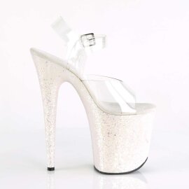 Pleaser Sandalia de Tacón FLAMINGO-808LG Plata Transparente Multi Purpurina EU-40 / US-10