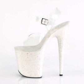 Pleaser Sandalia de Tacón FLAMINGO-808LG Plata Transparente Multi Purpurina EU-36 / US-6