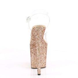 Pleaser Sandalia de Tacón FLAMINGO-808LG Transparente Oro Rosado Claro Multi Purpurina EU-36 / US-6