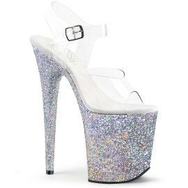 Pleaser Sandalia de Tacón FLAMINGO-808LG Plata Transparente Multi Purpurina EU-36 / US-6