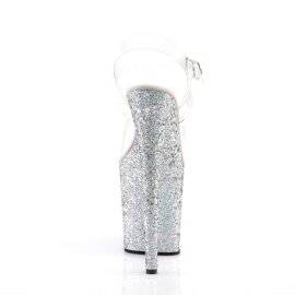 Pleaser Sandalia de Tacón FLAMINGO-808LG Plata Transparente Multi Purpurina EU-37 / US-7