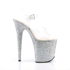 Pleaser Sandalia de Tacón FLAMINGO-808LG Plata Transparente Multi Purpurina EU-37 / US-7