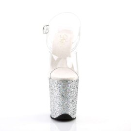Pleaser Sandalia de Tacón FLAMINGO-808LG Plata Transparente Multi Purpurina EU-39 / US-9