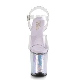 Pleaser Sandalia de Tacón FLAMINGO-808MC Transparente Lavanda Metalizado EU-38 / US-8