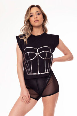 Paradise Chick Medusa T-Shirt Corsé Negro...