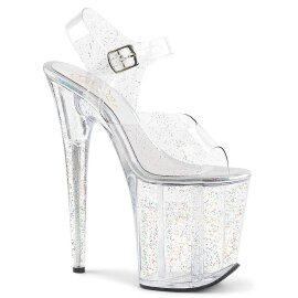 Pleaser Sandalia de Tacón FLAMINGO-808MMG Plata Transparente EU-35 / US-5
