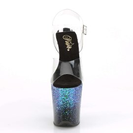 Pleaser Sandalia de Tacón FLAMINGO-808SS Negro Transparente Azul Multi Purpurina EU-38 / US-8