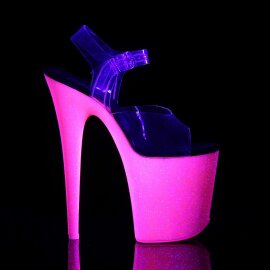 Pleaser Sandalia de Tacón FLAMINGO-808UVG Transparente Purpurina Rosa Claro Neón EU-40 / US-10