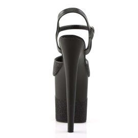 Pleaser Sandalia de Tacón FLAMINGO-809-2G Purpurina Negra EU-37 / US-7