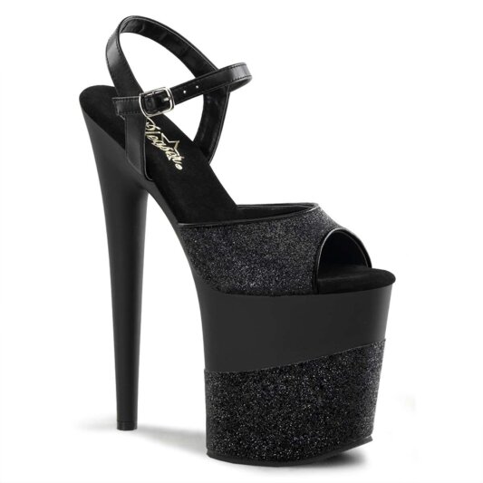 Pleaser Sandalia de Tacón FLAMINGO-809-2G Purpurina Negra EU-38 / US-8